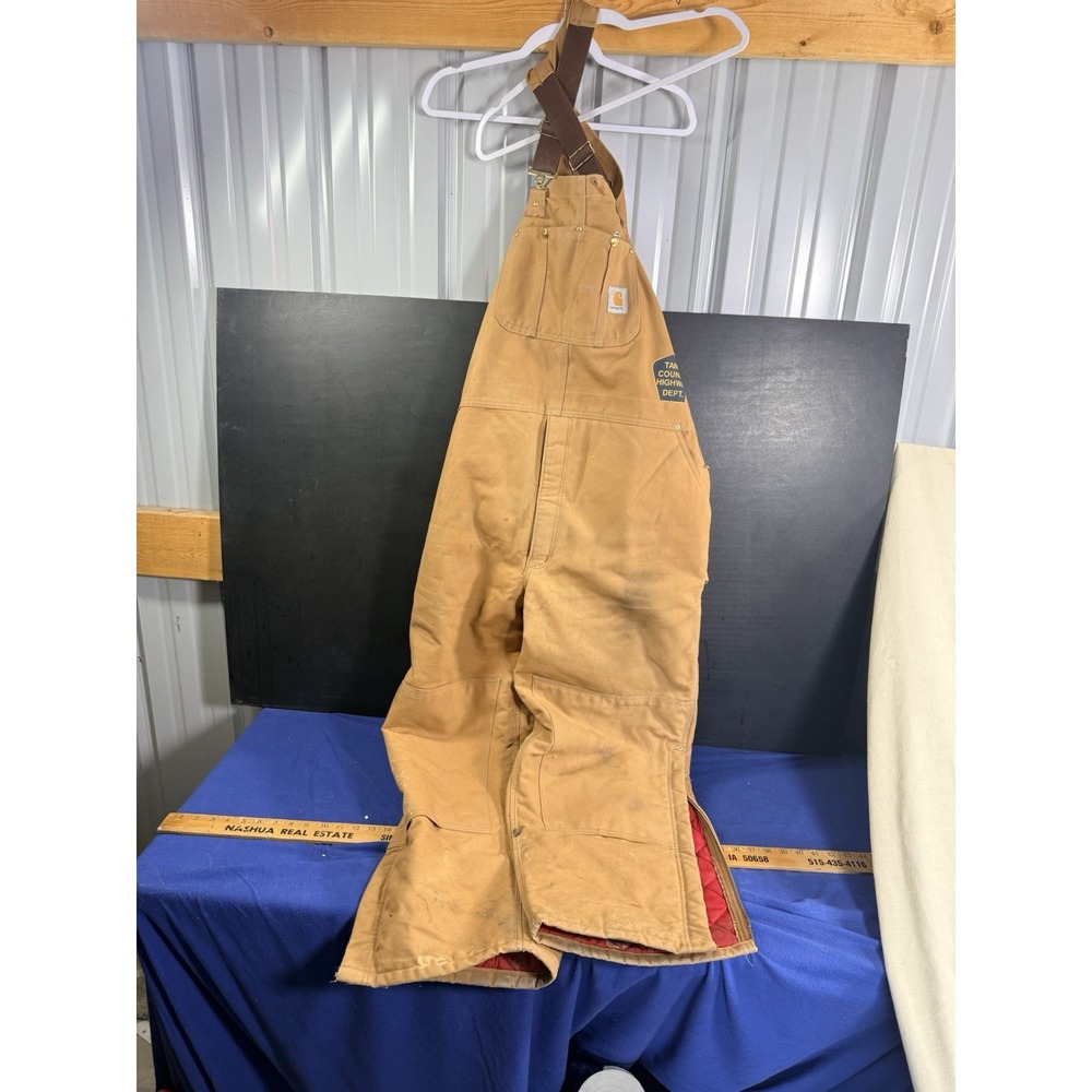 Vintage Carhartt Insulated Bib Overalls 48x28 Brown Duck Tama County Highway